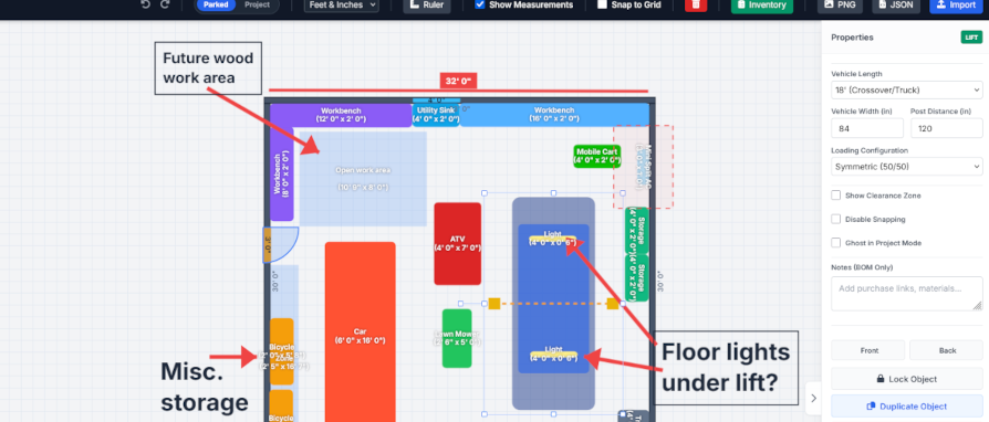 Screenshot of a garage plan in the application.